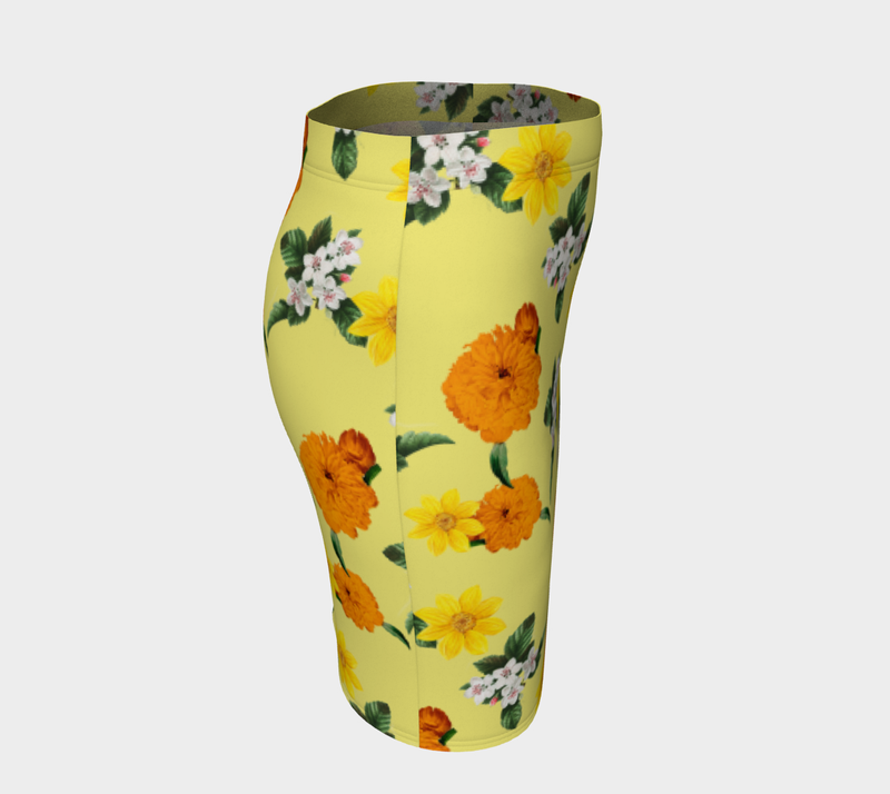 Pale Yellow Floral Fitted Skirt - Objet D'Art