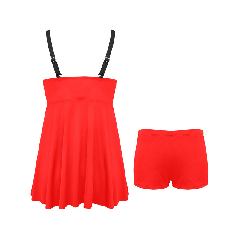 coral red 9k Chest Pleat Swim Dress (Model S31) - Objet D'Art