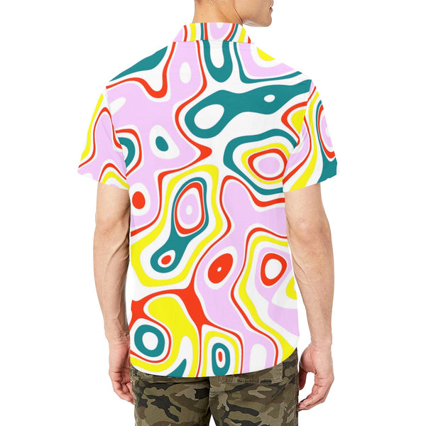 colored splat print 2 Men's Short Sleeve Shirt with Chest Pocket (Model T53) - Objet D'Art