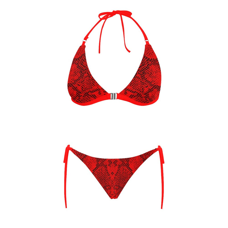 Crimson Snakeskin Buckle Front Halter Bikini Swimsuit - Objet D'Art