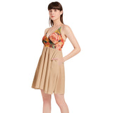 Roses by Henri Rousseau Spaghetti Strap Sleeveless Falred Hem Short Dress - Objet D'Art
