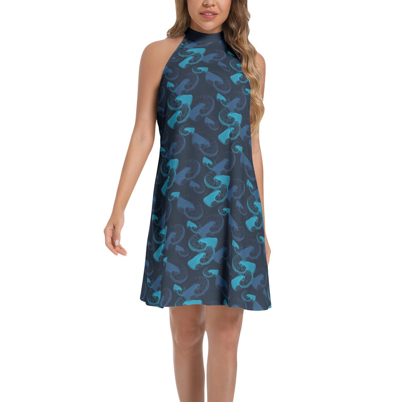Nautilus Shell Tie Back Halter Neck Flared Dress - Objet D'Art