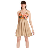 Roses by Henri Rousseau Spaghetti Strap Sleeveless Falred Hem Short Dress - Objet D'Art
