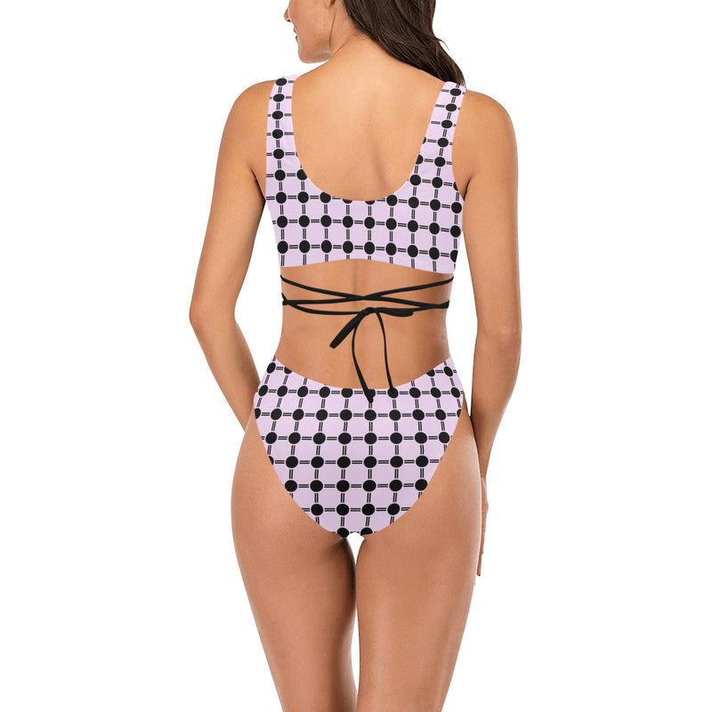 lav dot dash print Cross String Bikini Set (Model S29) - Objet D'Art