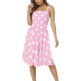 All Stars in Pink Sleeveless Square Neck Flare Hem Midi Dress - Objet D'Art