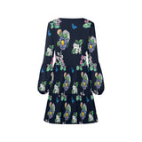 floral blue print 5 V-Neck Loose Fit Dress (Model D62) - Objet D'Art