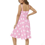 All Stars in Pink Sleeveless Square Neck Flare Hem Midi Dress - Objet D'Art