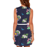 floral dark blue print 2 Eos Women's Sleeveless Dress (Model D01) - Objet D'Art