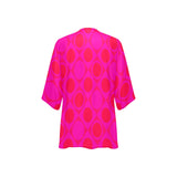 fuchsia diamond pattern Women's Kimono Chiffon Cover Up (Model H51) - Objet D'Art
