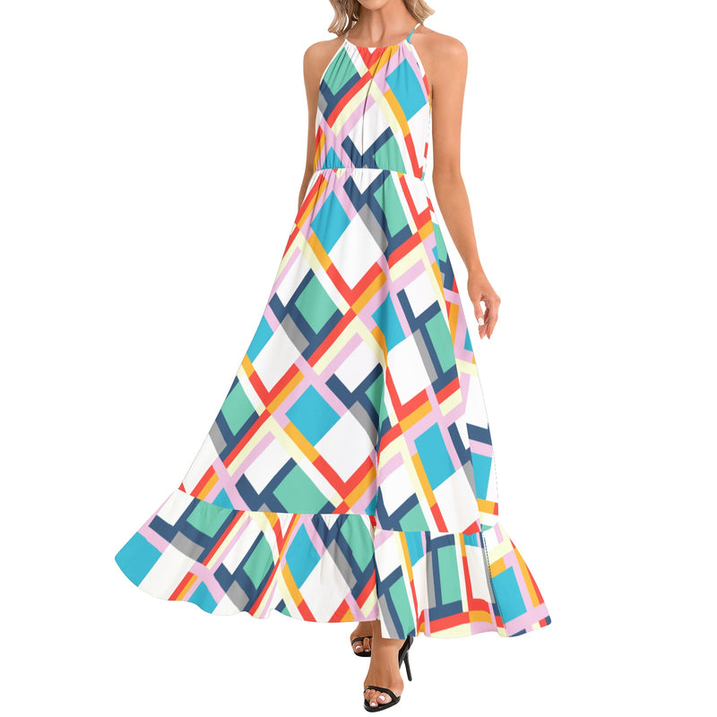 Ruffle Hem Halter Neck Maxi Dress - Objet D'Art