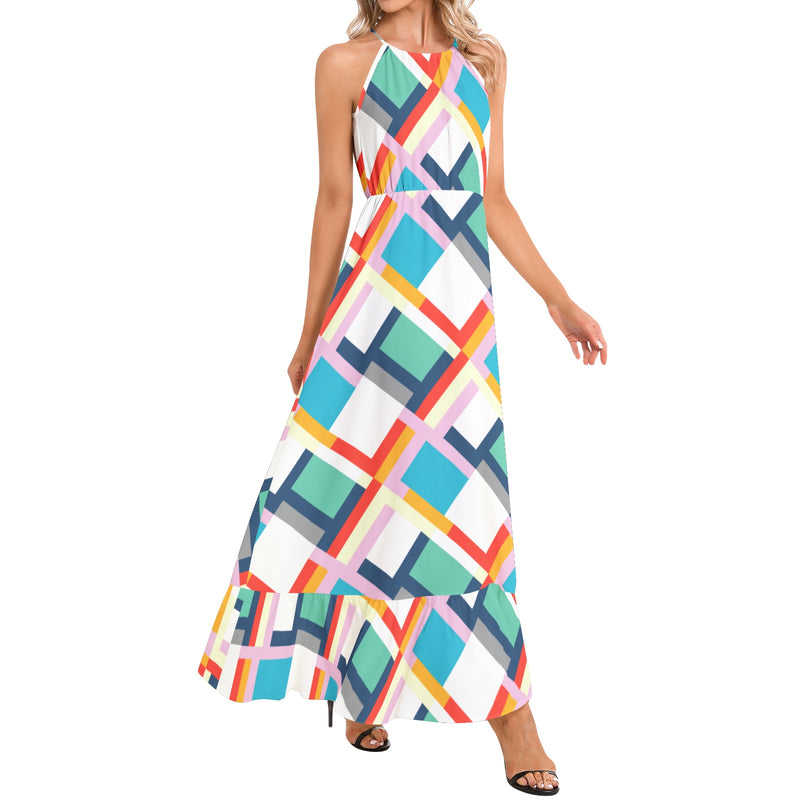 Ruffle Hem Halter Neck Maxi Dress - Objet D'Art