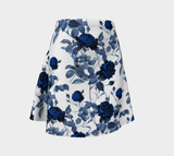 Blue Roses Print Flare Skirt - Objet D'Art