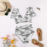 love print bw 2 Women's Ruffle Sleeve Bikini Swimsuit (Model S42) - Objet D'Art