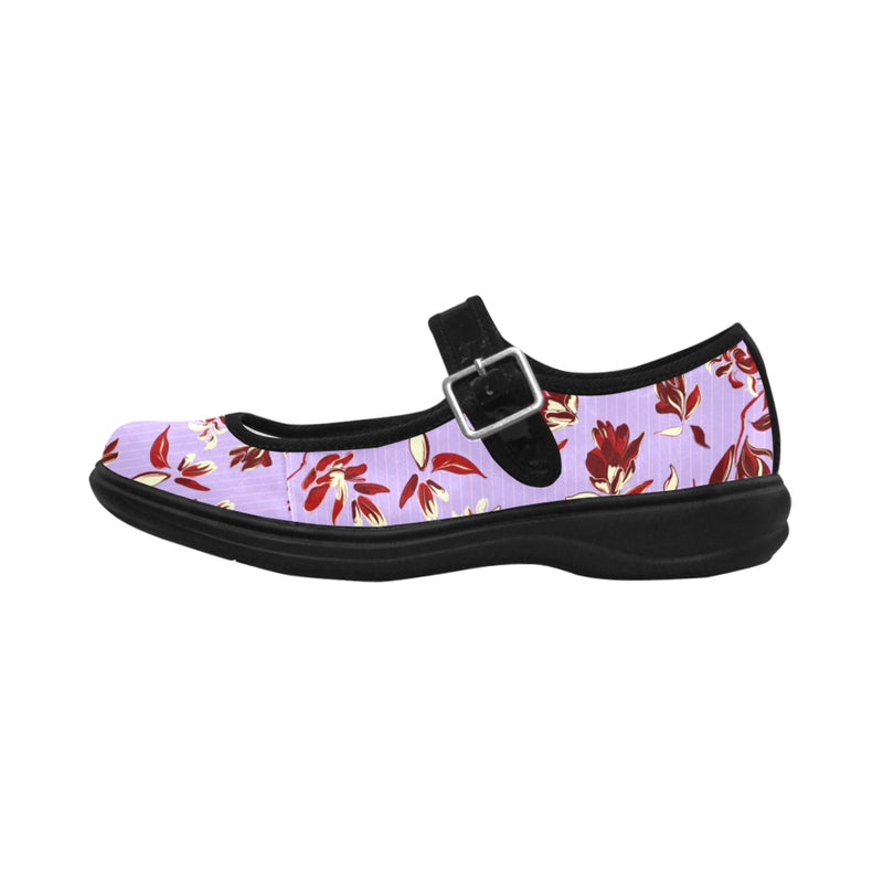 Lavender Florals Mila Satin Women's Mary Jane Shoes (Model 4808) - Objet D'Art