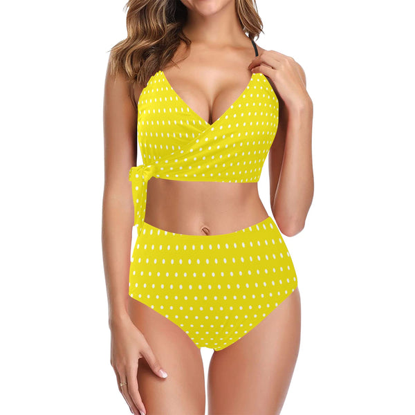 sunshine polka dots Knot Side Bikini Swimsuit (Model S37) - Objet D'Art
