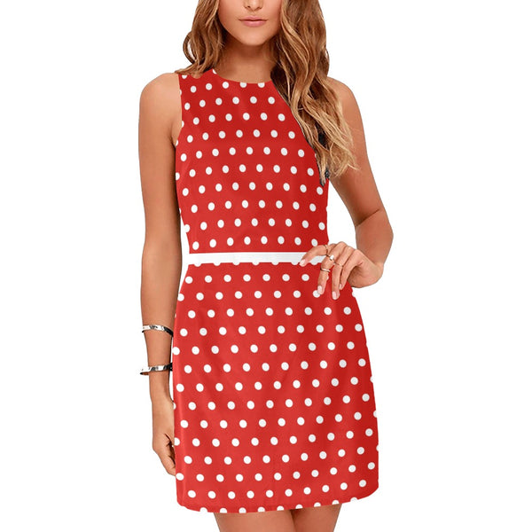 wild flower red polka dots Eos Women's Sleeveless Dress (Model D01) - Objet D'Art