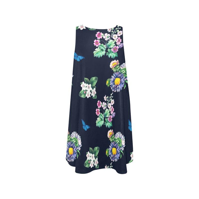 floral print butterfly 4 Sleeveless A-Line Pocket Dress (Model D57) - Objet D'Art