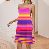 bright sunrise sunset colors print Drawstring Neck Sleeveless Dress (Model D68) - Objet D'Art