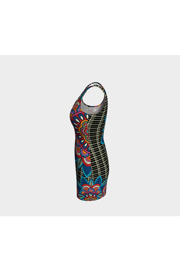 Colorful Floral Lattice Bodycon Dress - Objet D'Art
