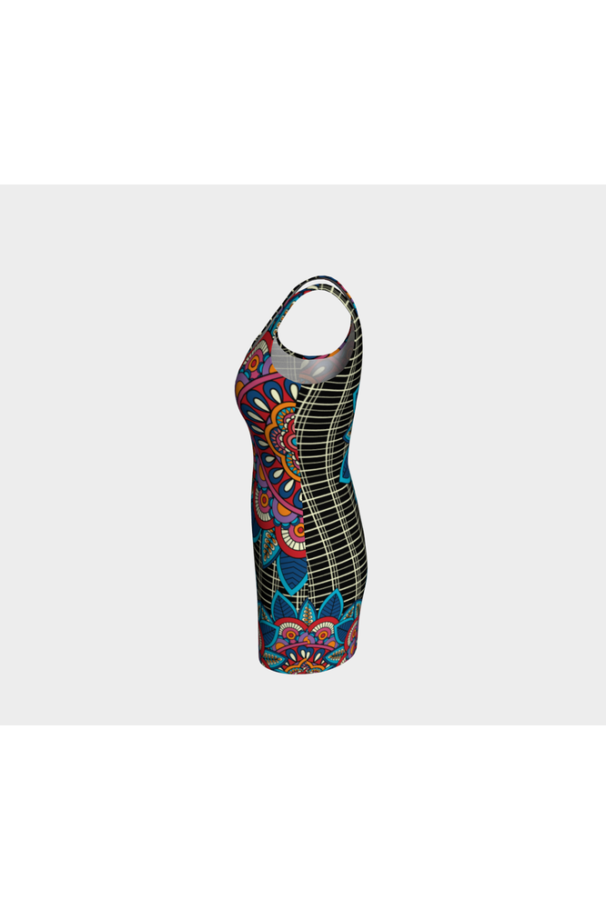 Colorful Floral Lattice Bodycon Dress - Objet D'Art