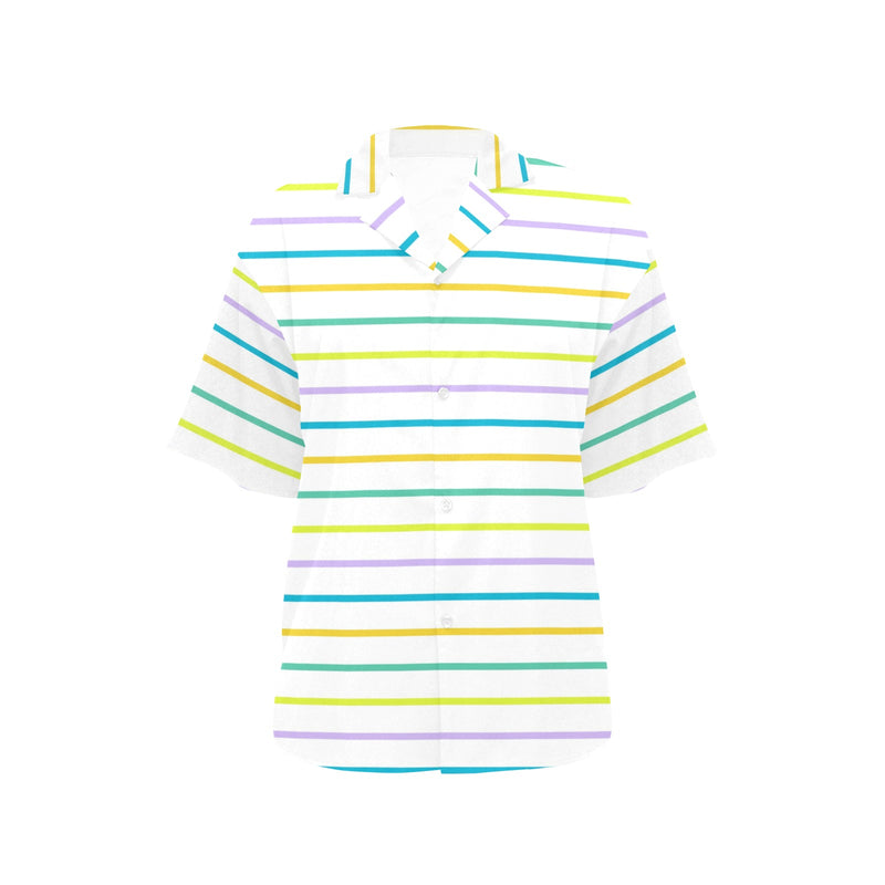 pastel accented white stripe 2 A All Over Print Hawaiian Shirt for Women (Model T58) - Objet D'Art