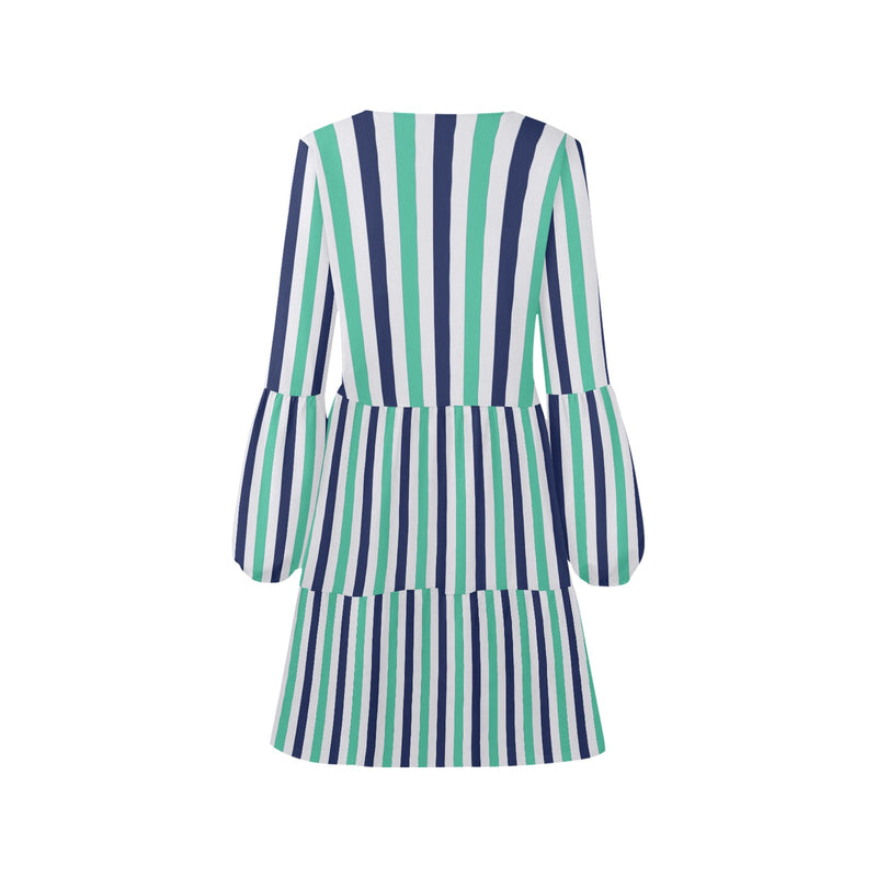 striped print 15A V-Neck Loose Fit Dress (Model D62) - Objet D'Art