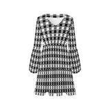 bw dash print V-Neck Loose Fit Dress (Model D62) - Objet D'Art