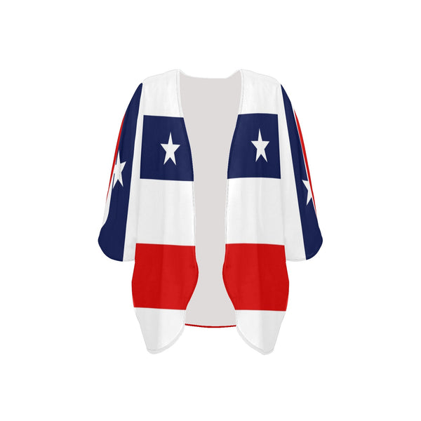 red white blue star and stripes print Women's Kimono Chiffon Cover Up (Model H51) - Objet D'Art