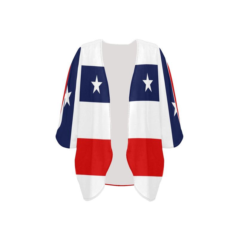 red white blue star and stripes print Women's Kimono Chiffon Cover Up (Model H51) - Objet D'Art