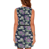 purple roses print 5 Eos Women's Sleeveless Dress (Model D01) - Objet D'Art