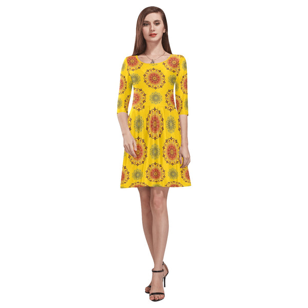 mandala gold print 3 Tethys Half-Sleeve Skater Dress(Model D20) - Objet D'Art