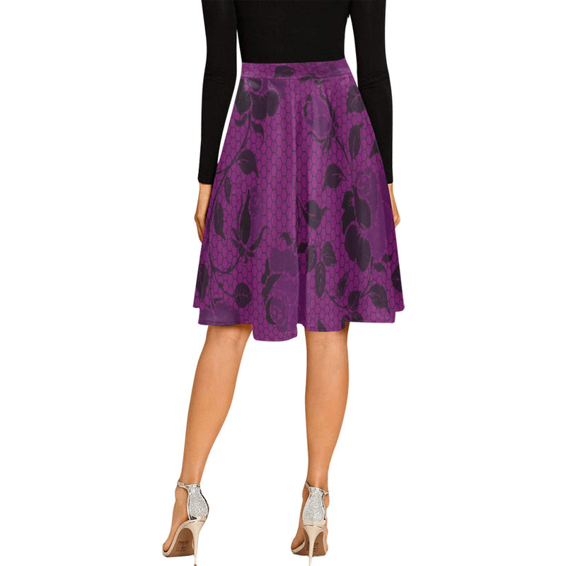 purple rose print 3 Melete Pleated Midi Skirt (Model D15) - Objet D'Art