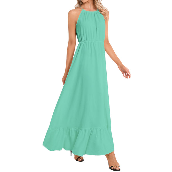 Ruffle Hem Halter Neck Maxi Dress - Objet D'Art