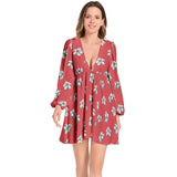 Lantern Sleeve Deep V-Neck Short Dress - Objet D'Art