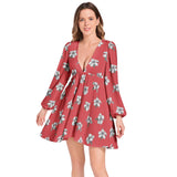 Lantern Sleeve Deep V-Neck Short Dress - Objet D'Art