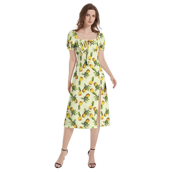 Puff Sleeve Split Thigh Midi Dress - Objet D'Art