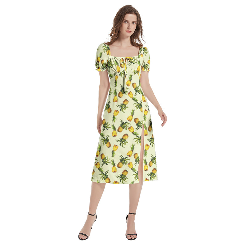 Puff Sleeve Split Thigh Midi Dress - Objet D'Art