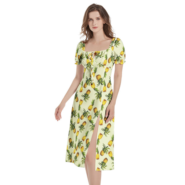 Puff Sleeve Split Thigh Midi Dress - Objet D'Art