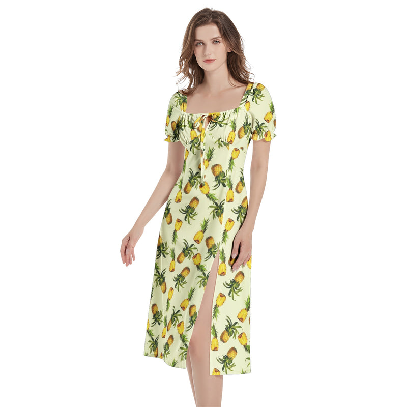 Puff Sleeve Split Thigh Midi Dress - Objet D'Art