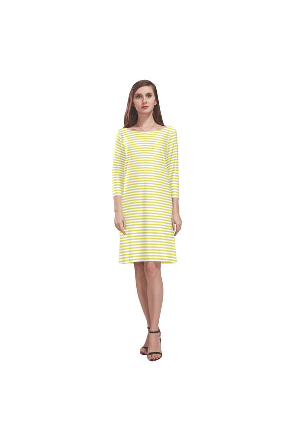 Yellow Striped Rhea Loose Round Neck Dress - Objet D'Art