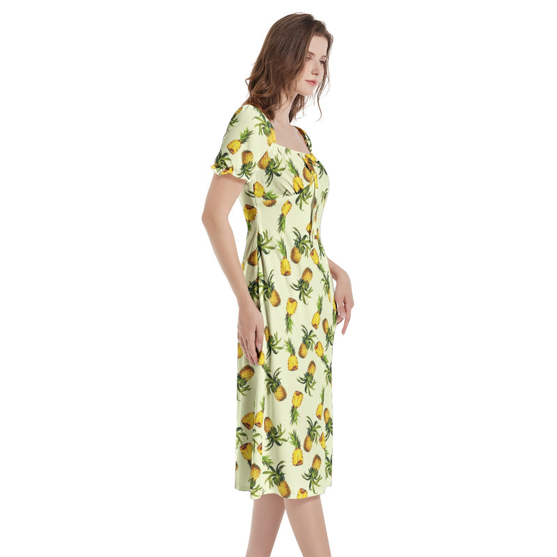 Puff Sleeve Split Thigh Midi Dress - Objet D'Art