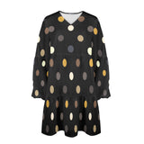 earthtone print 10A V-Neck Loose Fit Dress (Model D66) - Objet D'Art