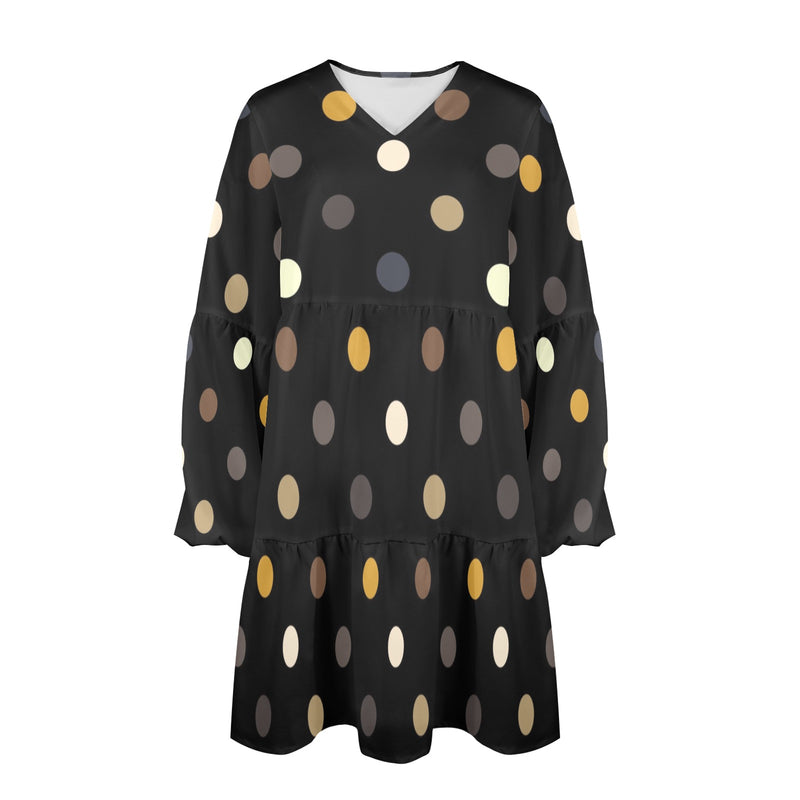 earthtone print 10A V-Neck Loose Fit Dress (Model D66) - Objet D'Art