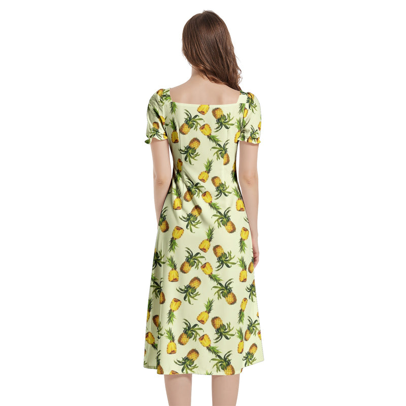 Puff Sleeve Split Thigh Midi Dress - Objet D'Art