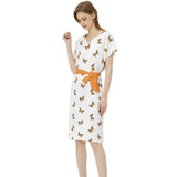 Batwing Sleeve Notch Neck Casual Dress with Belt - Objet D'Art