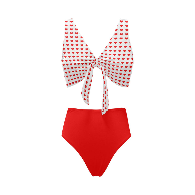 pure red print Chest Bowknot Bikini Swimsuit (Model S33) - Objet D'Art