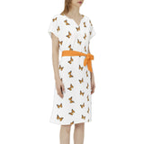 Batwing Sleeve Notch Neck Casual Dress with Belt - Objet D'Art