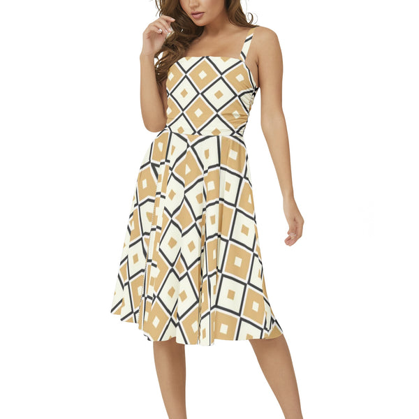 Sleeveless Square Neck Flare Hem Midi Dress - Objet D'Art