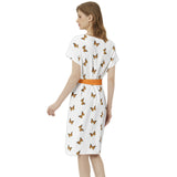 Batwing Sleeve Notch Neck Casual Dress with Belt - Objet D'Art