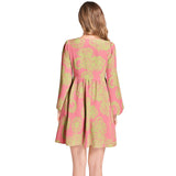 Dark Pink and Green Paisley Lantern Sleeve Deep V-Neck Short Dress - Objet D'Art